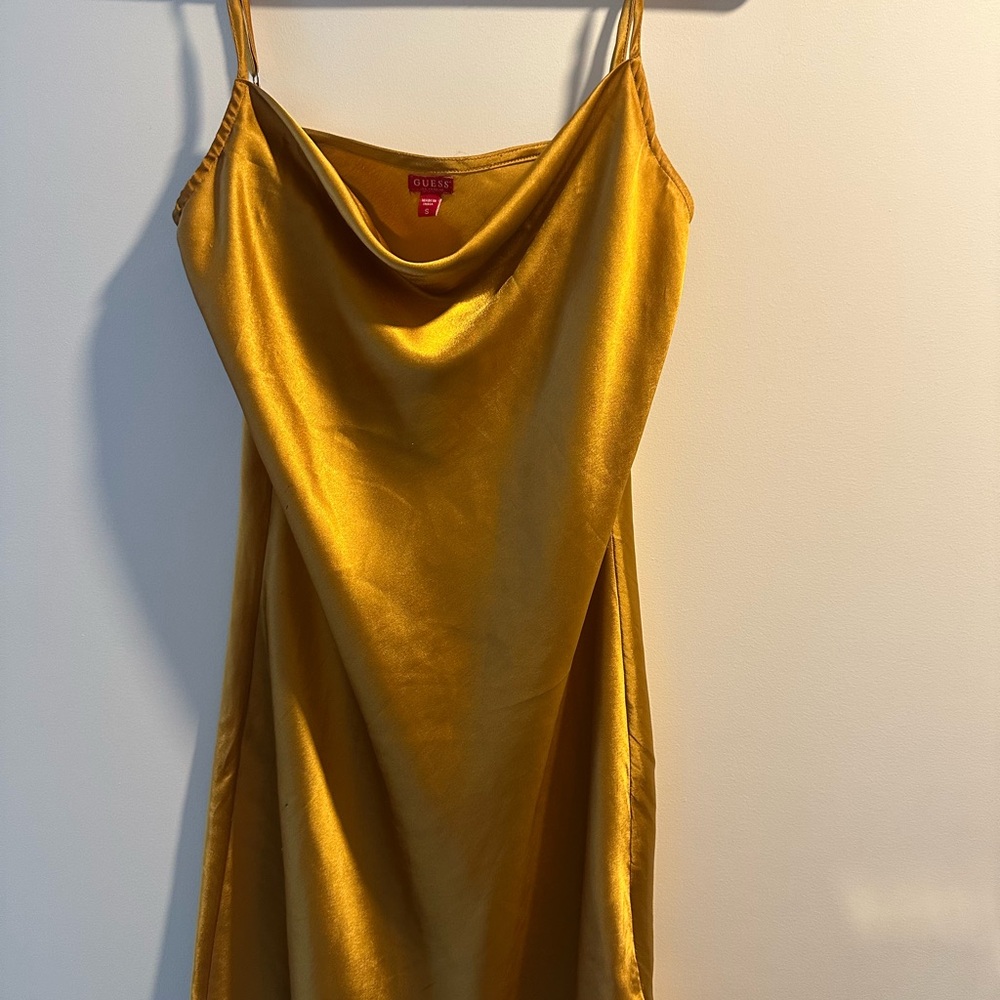 Guess Shimmering Gold Cowl Neck Dress